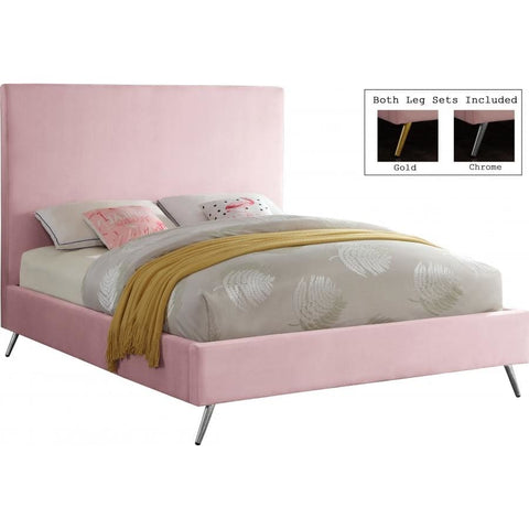 Meridian Furniture Jasmine Velvet Queen Bed - Pink - Bedroom Beds