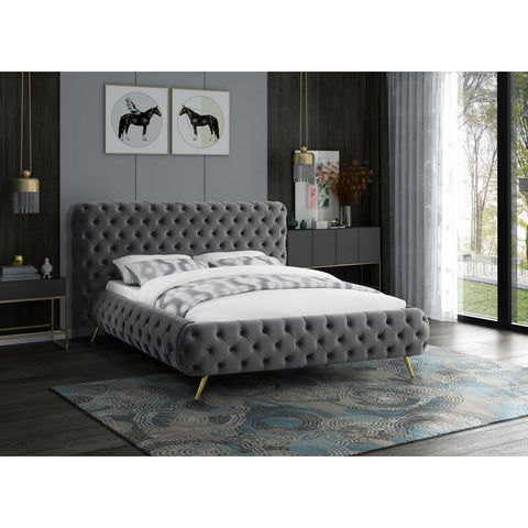 Meridian Furniture Delano Velvet King Bed - Grey - Bedroom Beds