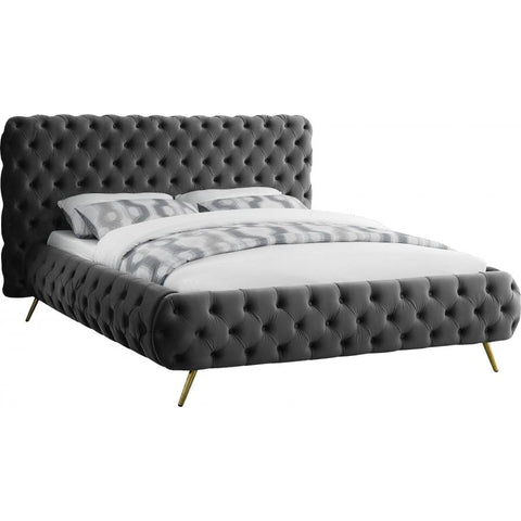 Meridian Furniture Delano Velvet King Bed - Grey - Bedroom Beds