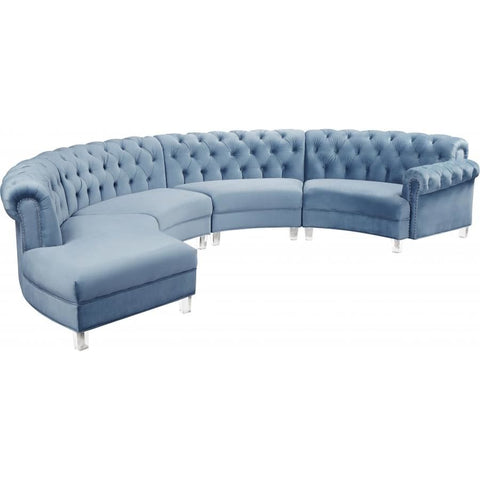 Meridian Furniture Anabella 4pc. Velvet Sectional - Light Blue - Sofas