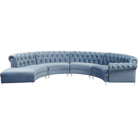 Meridian Furniture Anabella 4pc. Velvet Sectional - Light Blue - Sofas