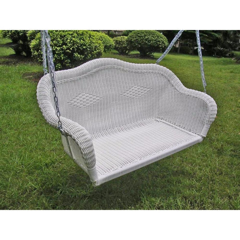 International Caravan Resin Wicker Hanging Loveseat Swing - White - Outdoor Furniture