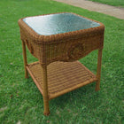 International Caravan Wicker Glass Top Side Table - Mocha - Outdoor Furniture