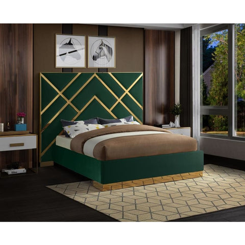 Meridian Furniture Vector Velvet King Bed - Green - Bedroom Beds