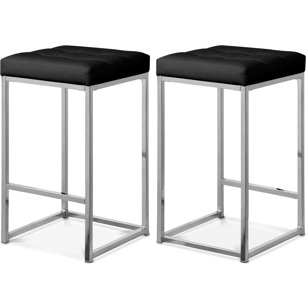 Meridian Furniture Nicola Faux Leather Counter Stool - Chrome - Black - Stools