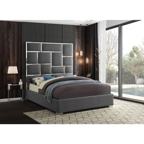 Meridian Furniture Milan Faux Leather Queen Bed - Grey - Bedroom Beds