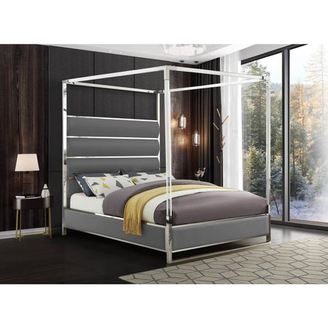 Meridian Furniture Encore Faux Leather Queen Bed - Grey - Bedroom Beds