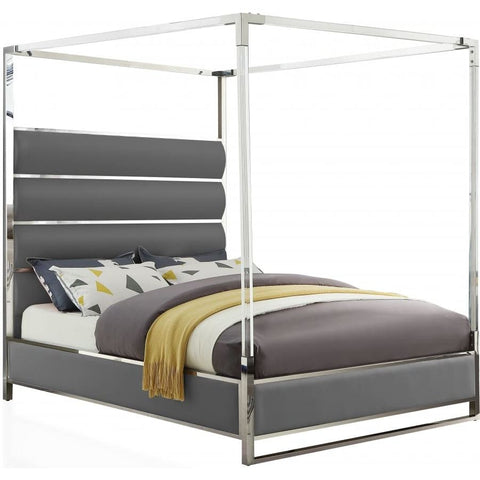 Meridian Furniture Encore Faux Leather Queen Bed - Grey - Bedroom Beds