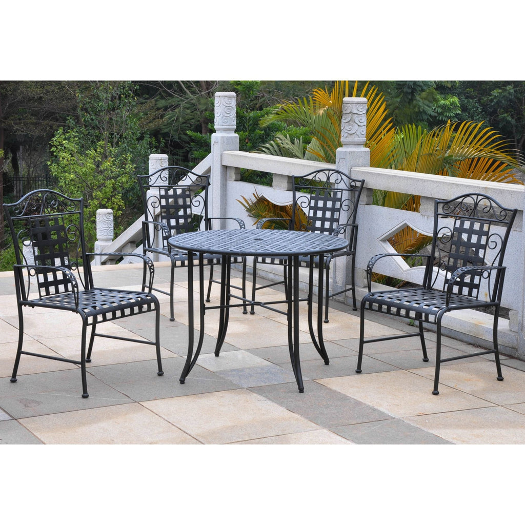 International Caravan Mandalay Set of 5 Outdoor Dining Group - Antique Black - Outdoor Furniture