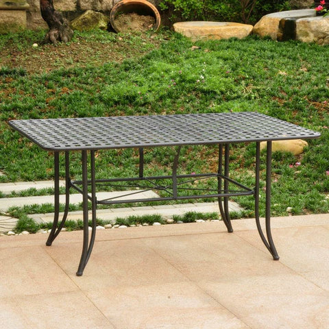 International Caravan Mandalay Iron Outdoor 60" Dining Table-Antique Black-Modern Room Deco