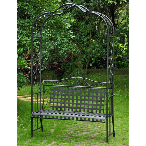 International Caravan Mandalay Iron Arbor Bench - Antique Black - Outdoor Furniture