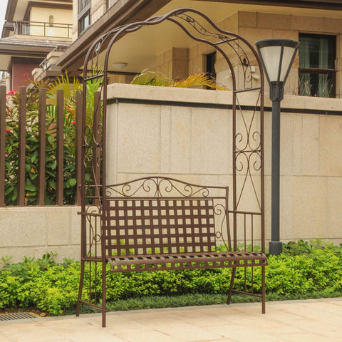 International Caravan Mandalay Iron Arbor Bench - Antique Black - Outdoor Furniture