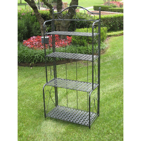 International Caravan Mandalay Iron Folding Baker Rack - Antique Black - Shelves & Cases