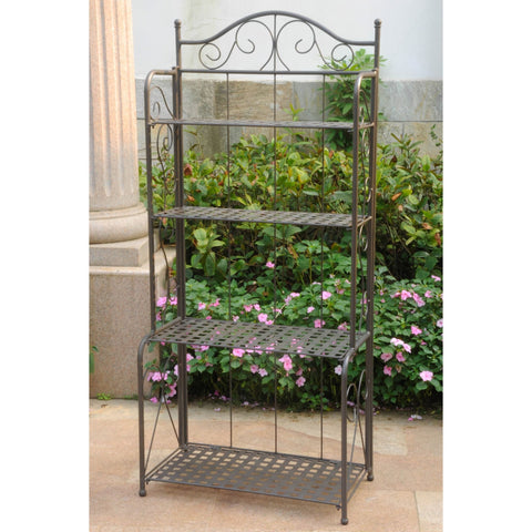 International Caravan Mandalay Iron Folding Baker Rack - Antique Black - Shelves & Cases