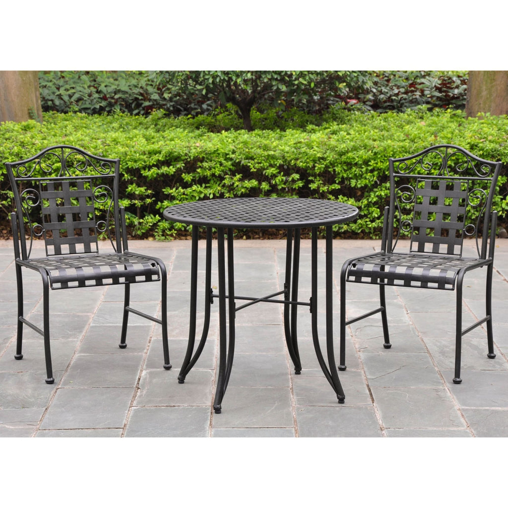 International Caravan Set of Three Mandalay Iron Bistro Set - Antique Black - Outdoor Furniture