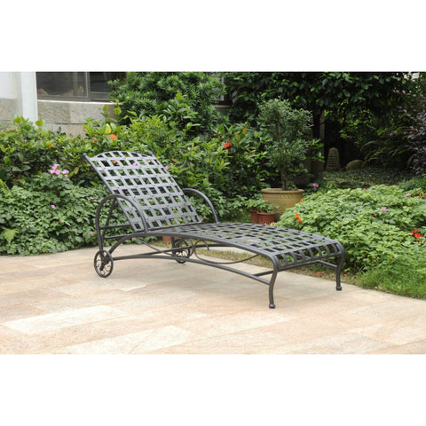 International Caravan Santa Fe Nailhead Single Multi Position Chaise Lounge - Antique Black - Outdoor Furniture