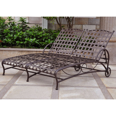 International Caravan Santa Fe Nailhead Double Multi Position Chaise Lounge - Rustic Brown - Outdoor Furniture