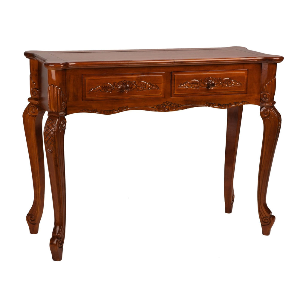 International Caravan Carved Wood 2 Drawer Queen Anne Hall Table - Other Tables