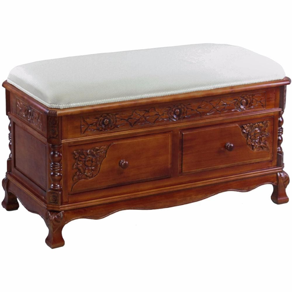 International Caravan Carved Wood 2 Drawer Storage Bench - Benches
