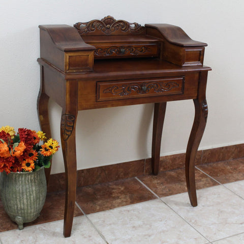 International Caravan Carved Wood Two Drawer Telephone Table - Other Tables