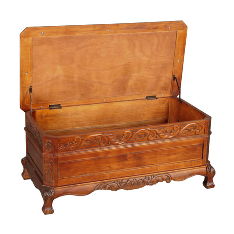 International Caravan Carved Wood Trunk-Bench with Cushion Top - Benches