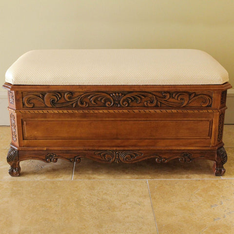 International Caravan Carved Wood Trunk-Bench with Cushion Top - Benches