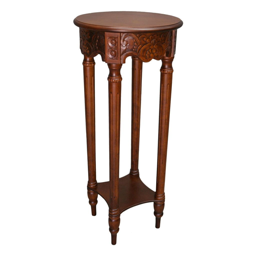 International Caravan Carved Round Tall Plant Table - Other Tables