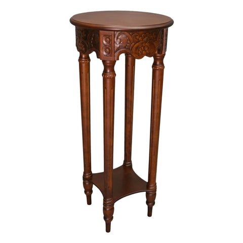 International Caravan Carved Round Tall Plant Table - Other Tables