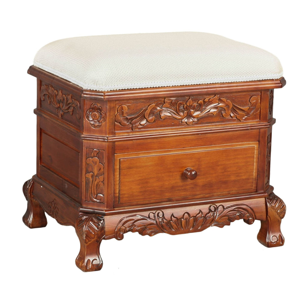 International Caravan Upholstered Vanity Stool with One Drawer - Stools