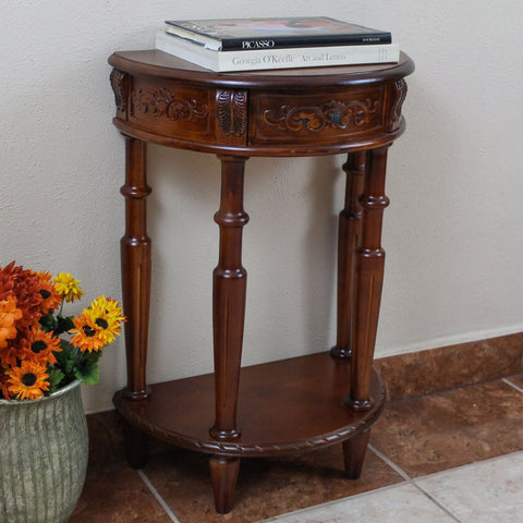 International Caravan Carved Small 1/2 Moon 2-Tier Wall Table - Other Tables