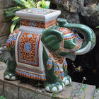 International Caravan Large Porcelain Elephant Stool - Green Mix - Outdoor Furniture