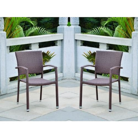 International Caravan Barcelona Set of Two Resin Wicker Square Back Dining Chair - Chocolate - Dining Chairs