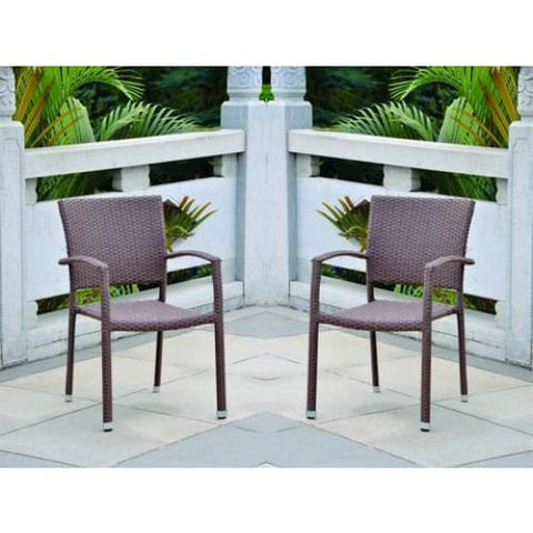 International Caravan Barcelona Set of Two Resin Wicker Square Back Dining Chair - Chocolate - Dining Chairs