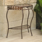 International Caravan Santa Fe Iron Nailhead 2-Tier Half Moon Table - Bronze - Outdoor Furniture