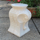 International Caravan Contemporary Elephant Ceramic Garden Stool - Antique White Glaze - Outdoor Furniture