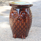 International Caravan Wise Old Owl Ceramic Garden Stool - Brown Glaze - Outdoor Furniture