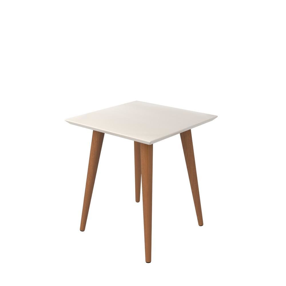 Manhattan Comfort Utopia 19.68 High Square End Table With Splayed Wooden Legs - Off White and Maple Cream - Other Tables