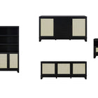 Manhattan Comfort Sheridan Modern Cane 4-Piece Set: Bookcase, TV Stand, Sideboard, End Table in Black-Modern Room Deco