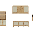 Manhattan Comfort Sheridan Modern Cane 4-Piece Set: Bookcase, TV Stand, Sideboard, End Table in Nature-Modern Room Deco