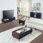 Manhattan Comfort Duane Modern Ribbed 4 Piece Living Room Set: Sideboard, TV Stand, Coffee Table, End Table in Dark Brown and Navy Blue