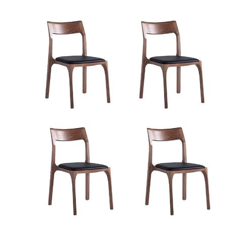 Manhattan Comfort Modern Moderno Stackable Dining Chair Upholstered in Leatherette with Solid Wood Frame in Walnut and Black- Set of 4-Modern Room Deco