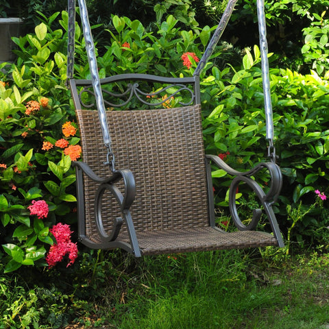 International Caravan Valencia Resin Wicker/Steel Single Chair Swing - Chocolate - Outdoor Furniture