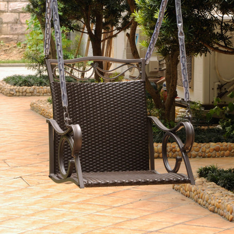 International Caravan Valencia Resin Wicker/Steel Single Chair Swing - Chocolate - Outdoor Furniture