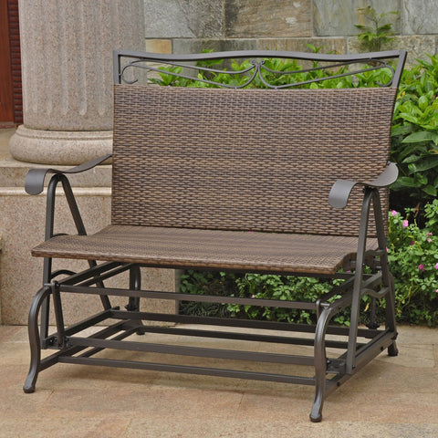 International Caravan Valencia Resin Wicker/Steel Double Glider - Chocolate - Outdoor Furniture