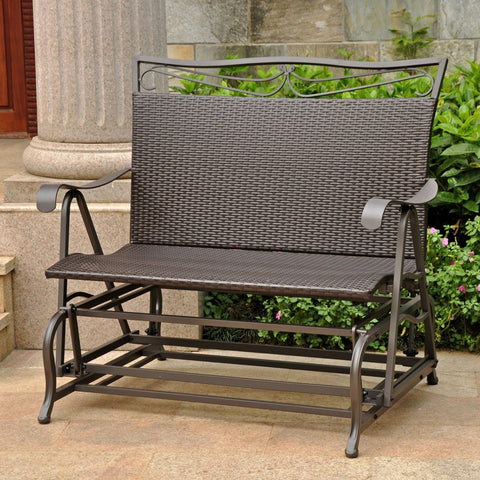 International Caravan Valencia Resin Wicker/Steel Double Glider - Chocolate - Outdoor Furniture