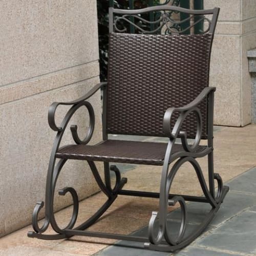 International Caravan Valencia Resin Wicker/Steel Rocker - Chocolate - Outdoor Furniture