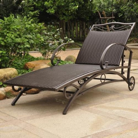 International Caravan Valencia Resin Wicker/Steel Multi Position Single Chaise Lounge - Honey - Outdoor Furniture