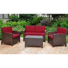 International Caravan Set of 4 Lisbon Resin Wicker/Steel Settee Group with Cushions - Chocolate - Outdoor Furniture