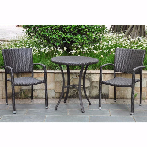 International Caravan Set of Three Barcelona Resin Wicker Bistro Group - Honey - Outdoor Furniture