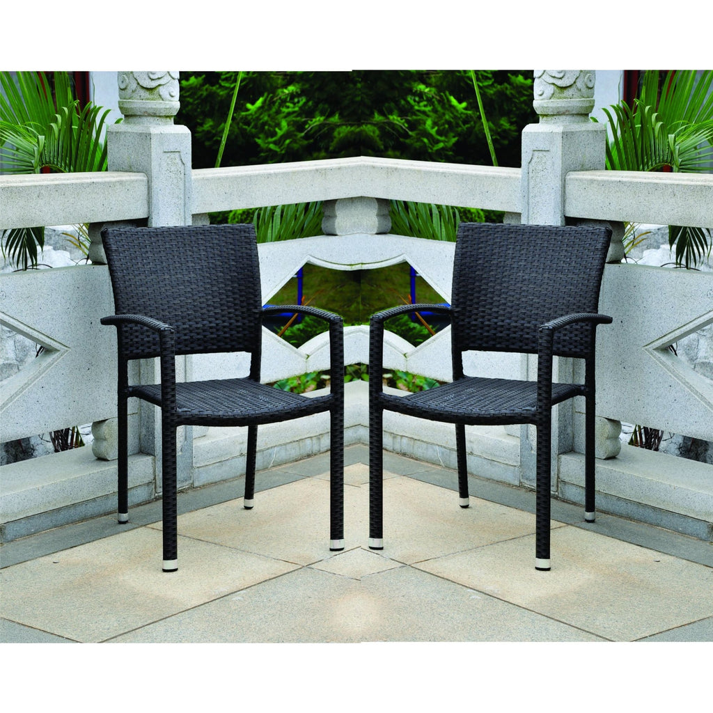 International Caravan Set of Four Barcelona Resin Wicker Square Back Dining Chair - Chocolate - Dining Chairs